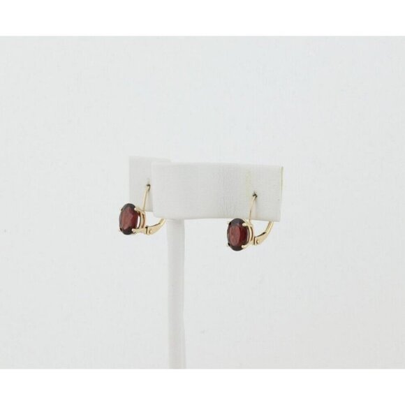 10k Yellow Gold Natural Garnet Earrings Dangle Drop - Picture 6 of 8